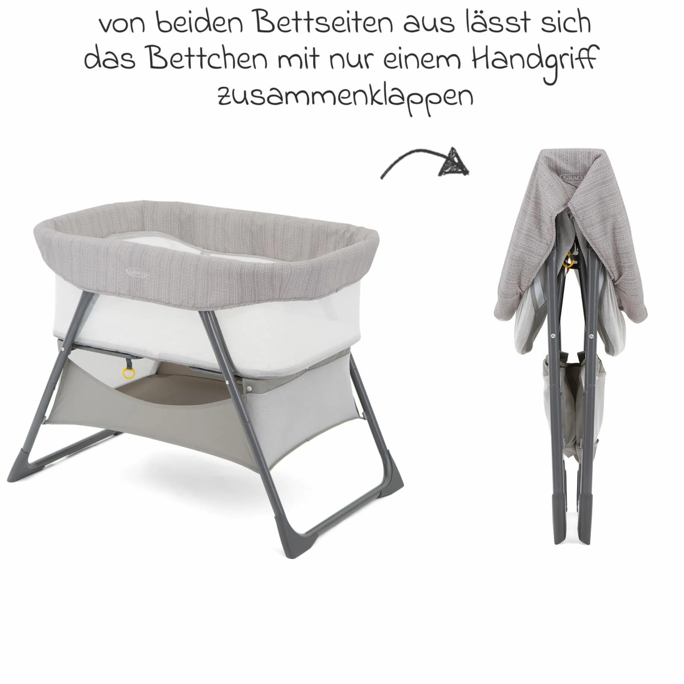 2-1 Beistellbett & Reisebett Side-By-Side ab Geburt - 6 Monate inkl. Matratze & Transporttasche - Fossil - Kollektion 2025