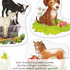 6 erste Puzzles - Tierkinder mit Spielfigur - 19 Teile
