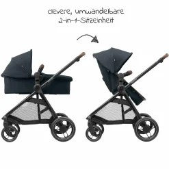 2 -in- 1 Kombi-Kinderwagen Zelia³ wendbarer Sitz & Wanne in einem, verstellbarer Schieber, 22 kg - Essential Graphite - Kollektion 2025