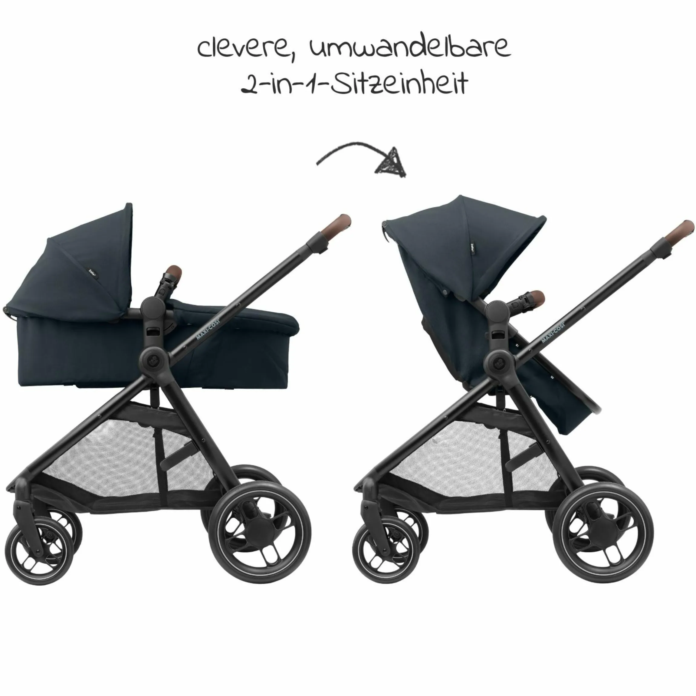 2 -in- 1 Kombi-Kinderwagen Zelia³ wendbarer Sitz & Wanne in einem, verstellbarer Schieber, 22 kg - Essential Graphite - Kollektion 2025