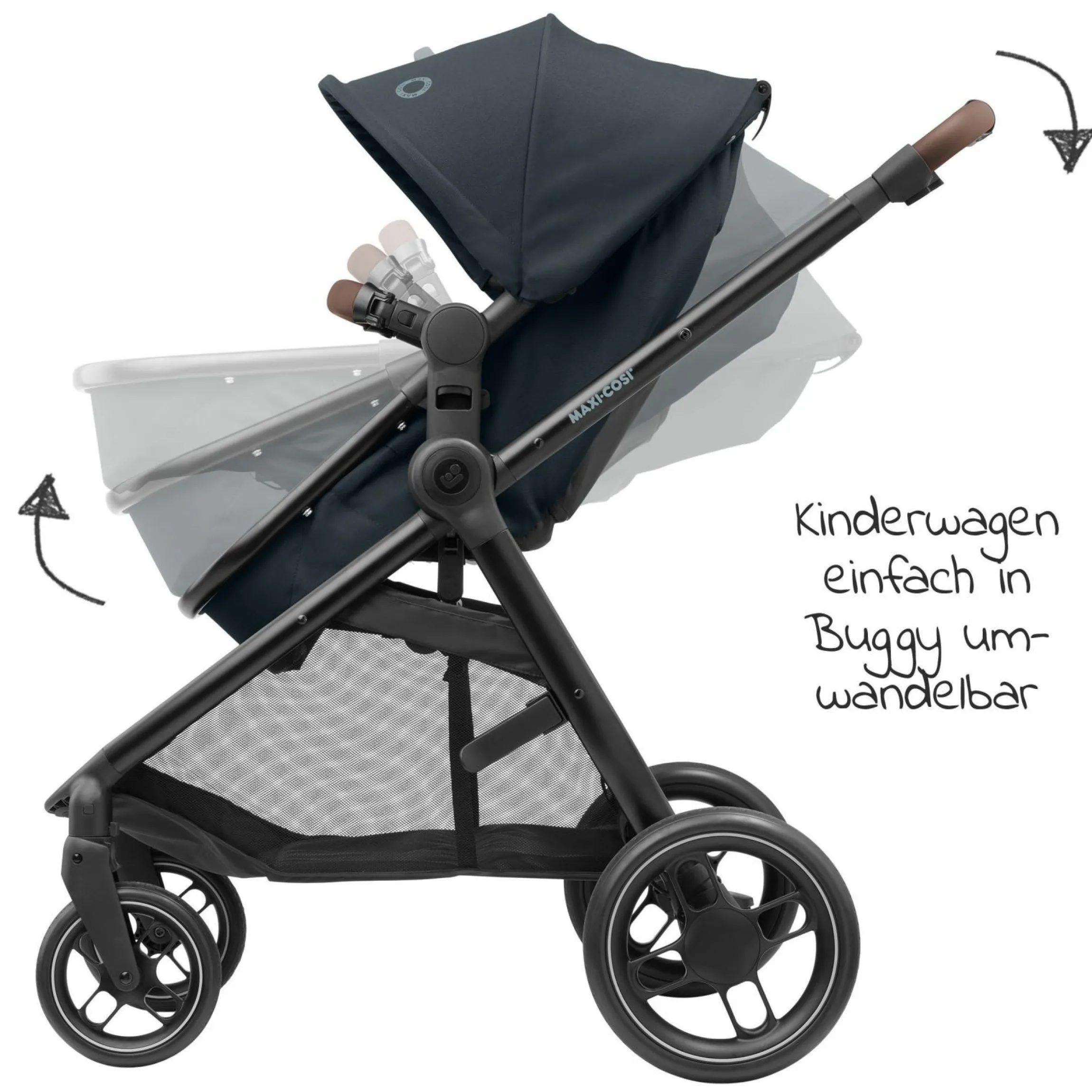 2 -in- 1 Kombi-Kinderwagen Zelia³ wendbarer Sitz & Wanne in einem, verstellbarer Schieber, 22 kg - Essential Graphite - Kollektion 2025