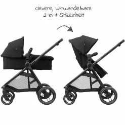 2 -in- 1 Kombi-Kinderwagen Zelia³ wendbarer Sitz & Wanne in einem, verstellbarer Schieber, 22 kg - Essential Black - Kollektion 2025