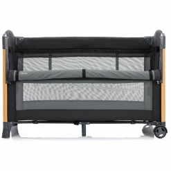 2 in 1 Reisebett & Beistellbett Cadiz in Holzoptik ab Geburt - 9 Monate mit höhenverstellbarem Boden und Rollen 120 x 60 cm - Grau Melange