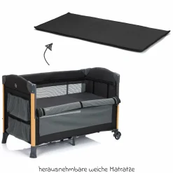 2 in 1 Reisebett & Beistellbett Cadiz in Holzoptik ab Geburt - 9 Monate mit höhenverstellbarem Boden und Rollen 120 x 60 cm - Grau Melange