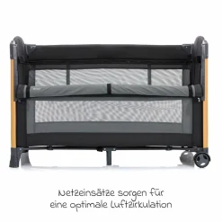 2 in 1 Reisebett & Beistellbett Cadiz in Holzoptik ab Geburt - 9 Monate mit höhenverstellbarem Boden und Rollen 120 x 60 cm - Grau Melange