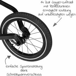 14" Joggerrad für Einsitzer inkl. Deichselaufnahme - Schwarz
