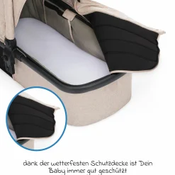 3-1 Kombi-Kinderwagen-Set Fill Jaguar mit Sportsitz, Babywanne mit Matratze, Babyschale, Wickeltasche mit Wickelauflage, Adapter, Regenschutz & Insektenschutz - Sand