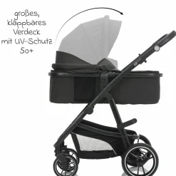 3-1 Kombi-Kinderwagen-Set Fill Jaguar mit Sportsitz, Babywanne mit Matratze, Babyschale, Wickeltasche mit Wickelauflage, Adapter, Regenschutz & Insektenschutz - Dunkelgrau Melange
