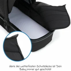 3-1 Kombi-Kinderwagen-Set Fill Jaguar mit Sportsitz, Babywanne mit Matratze, Babyschale, Wickeltasche mit Wickelauflage, Adapter, Regenschutz & Insektenschutz - Dunkelgrau Melange