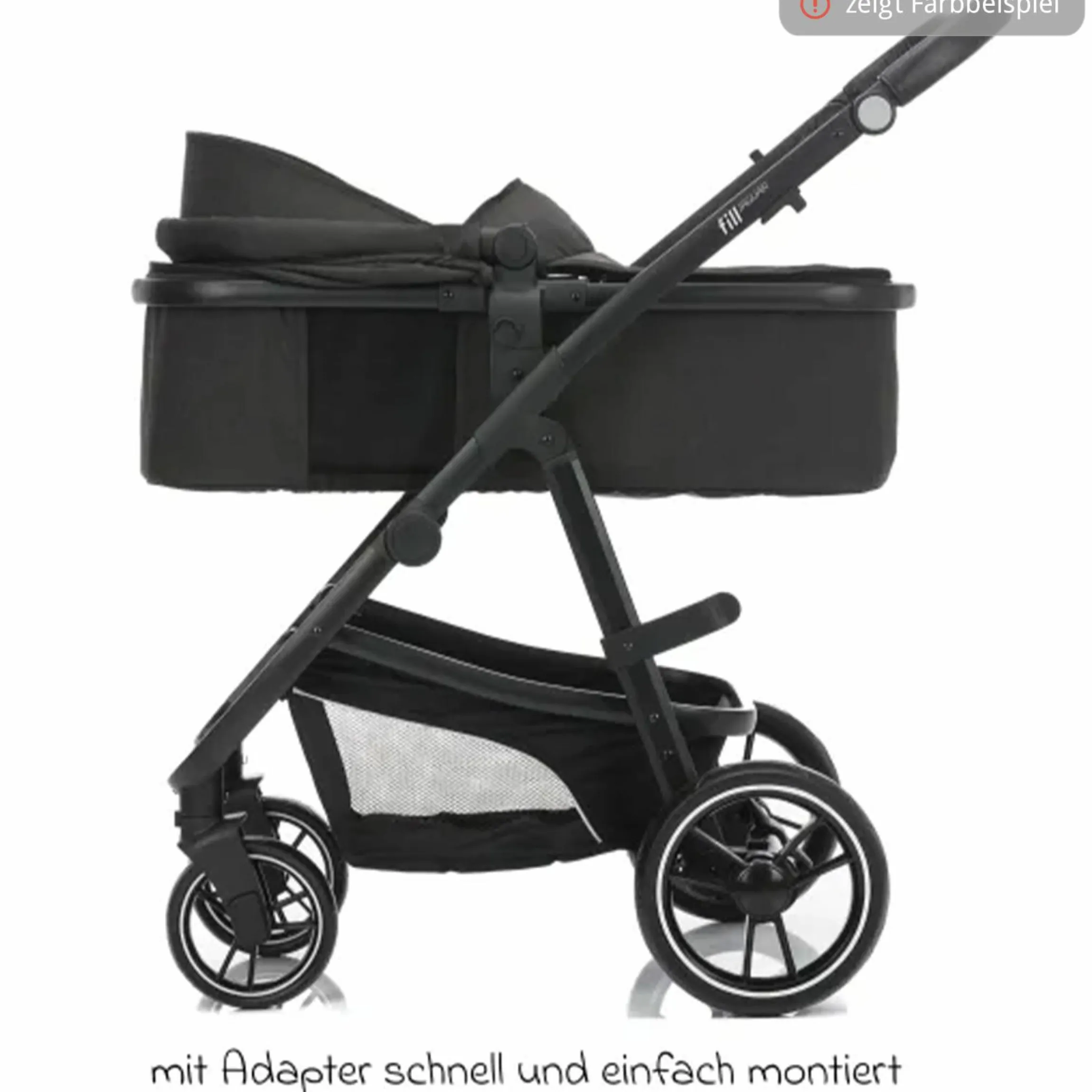 3-1 Kombi-Kinderwagen-Set Fill Jaguar mit Sportsitz, Babywanne mit Matratze, Babyschale, Wickeltasche mit Wickelauflage, Adapter, Regenschutz & Insektenschutz - Grün Melange