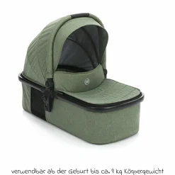 3-1 Kombi-Kinderwagen-Set Fill Jaguar mit Sportsitz, Babywanne mit Matratze, Babyschale, Wickeltasche mit Wickelauflage, Adapter, Regenschutz & Insektenschutz - Grün Melange