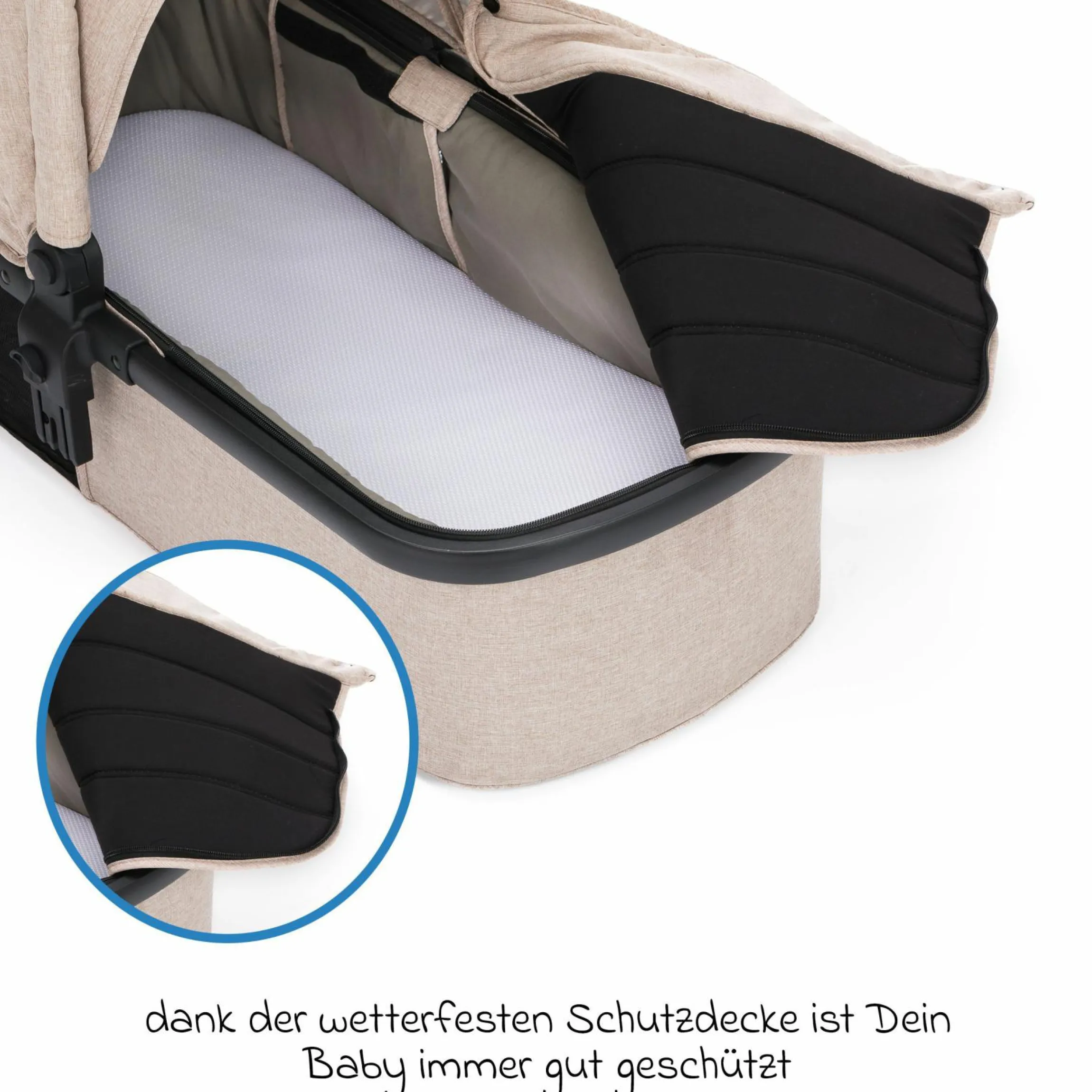 3-1 Kombi-Kinderwagen-Set Fill Jaguar mit Sportsitz, Babywanne & Matratze, Babyschale, Wickeltasche & Wickelauflage, Adapter, Getränkehalter, Regen- & Insektenschutz - Sand