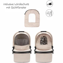 3-1 Kombi-Kinderwagen-Set Fill Jaguar mit Sportsitz, Babywanne & Matratze, Babyschale, Wickeltasche & Wickelauflage, Adapter, Getränkehalter, Regen- & Insektenschutz - Sand
