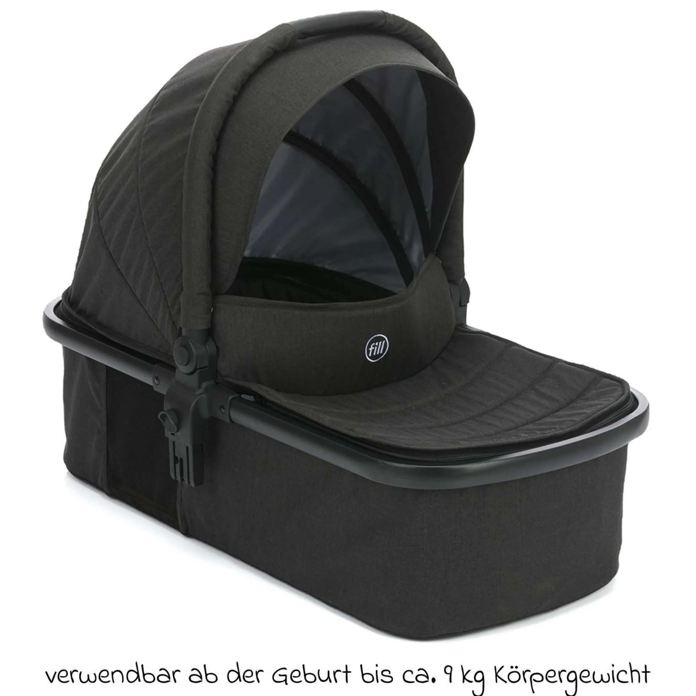 3-1 Kombi-Kinderwagen-Set Fill Jaguar mit Sportsitz, Babywanne & Matratze, Babyschale, Wickeltasche & Wickelauflage, Getränkehalter, Regen- & Insektenschutz - Dunkelgrau Melange