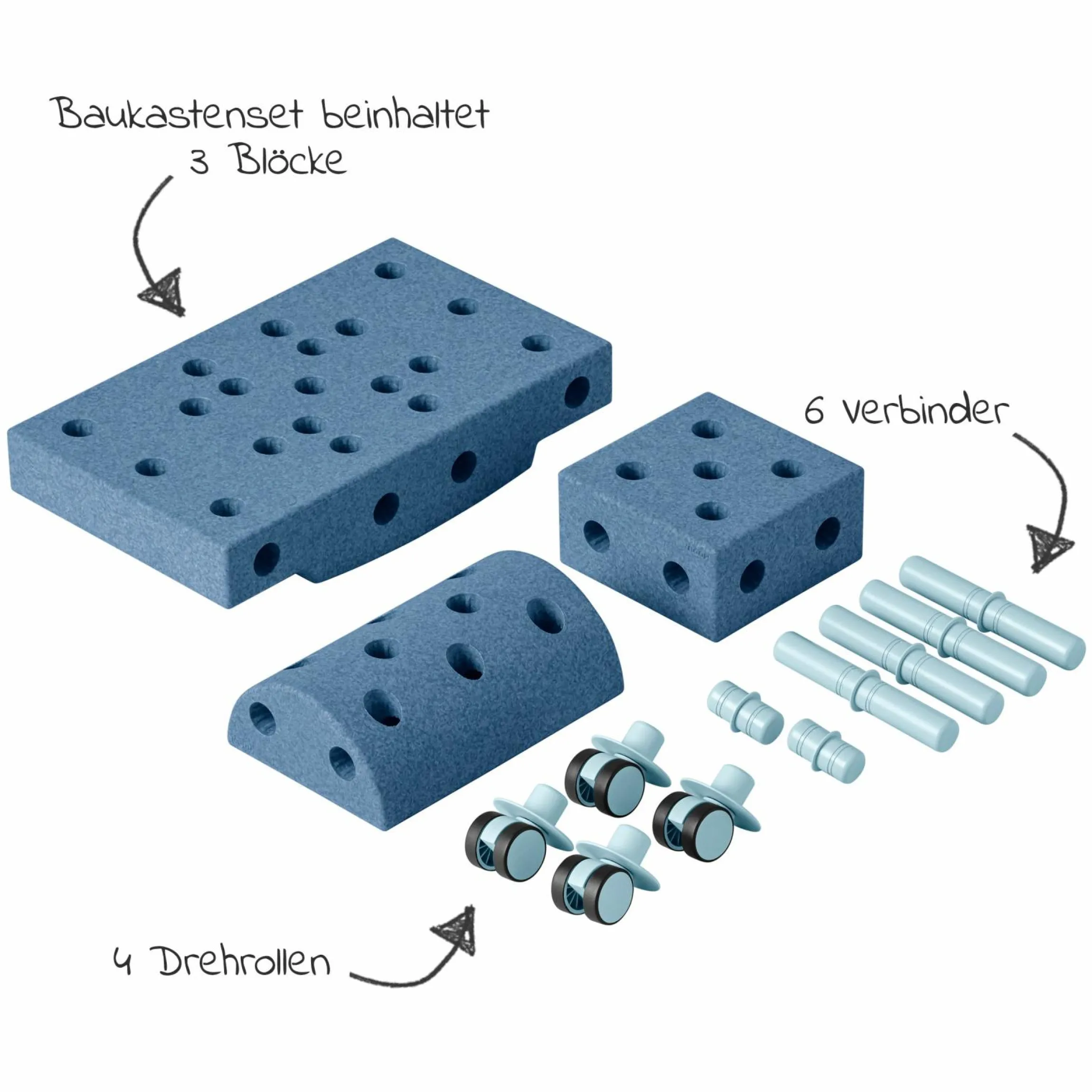 14 tlg. Baukasten Starter-Set Modu Playsystem Curiosity von 0 - 6 Jahre - Deep Blue / Sky Blue