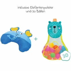 Aktivbogen-Spielmatte mit 30 Bällen, 4 Greiffiguren & Polster 120 x 100 cm - Bunt