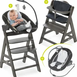Alpha Charcoal Selectline Newborn Set Deluxe - 4-tlg. Hochstuhl + 2in1 Neugeborenenaufsatz (verstellbar) + Sitzpolster