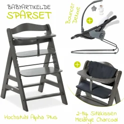 Alpha Charcoal Selectline Newborn Set Deluxe - 4-tlg. Hochstuhl + 2in1 Neugeborenenaufsatz (verstellbar) + Sitzpolster