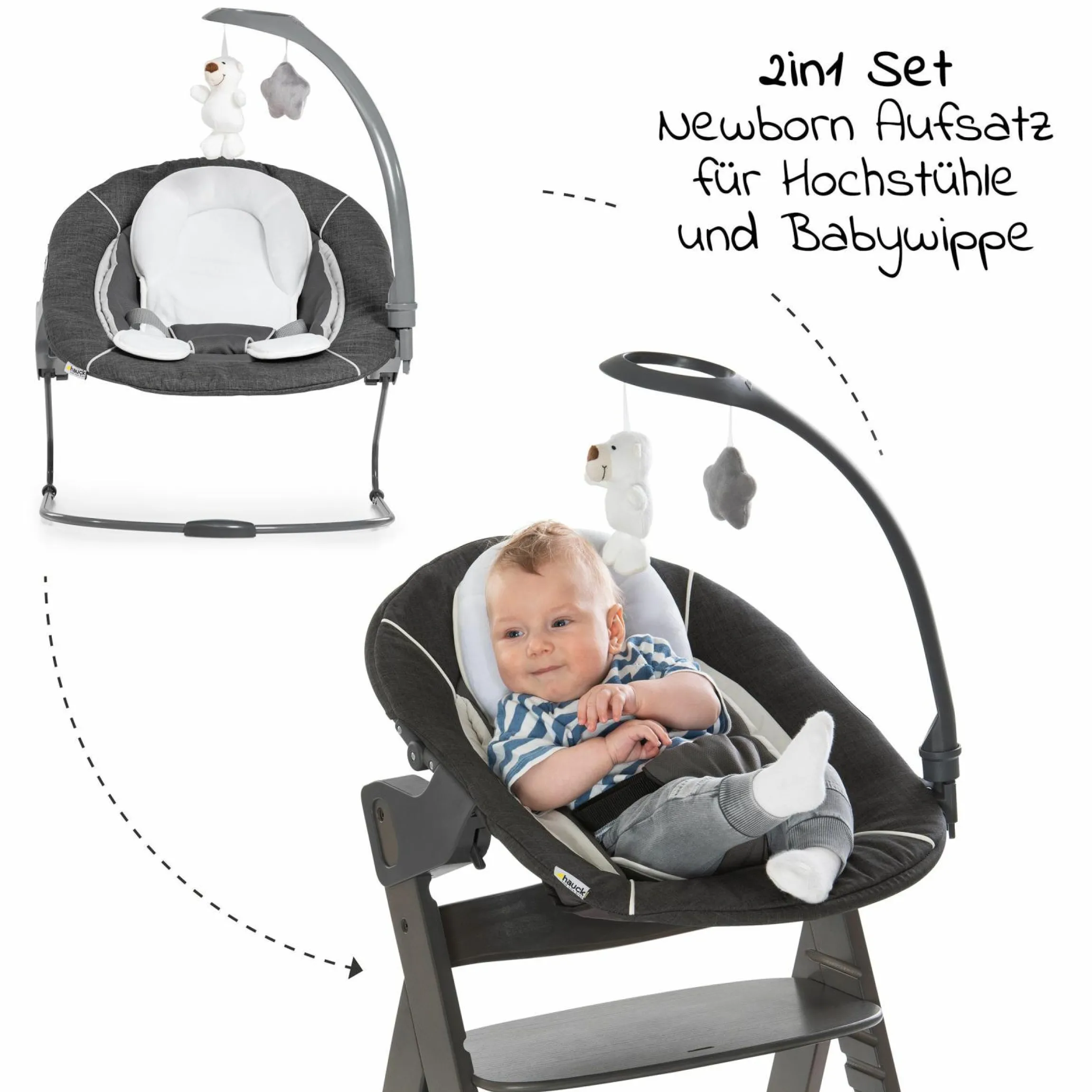 Alpha Charcoal Selectline Newborn Set Deluxe - 4-tlg. Hochstuhl + 2in1 Neugeborenenaufsatz (verstellbar) + Sitzpolster