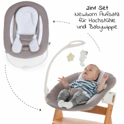 Alpha Move Natur Newborn Set - 5-tlg. Hochstuhl + Aufsatz & Wippe Deluxe, Essbrett, Sitzkissen - Sand