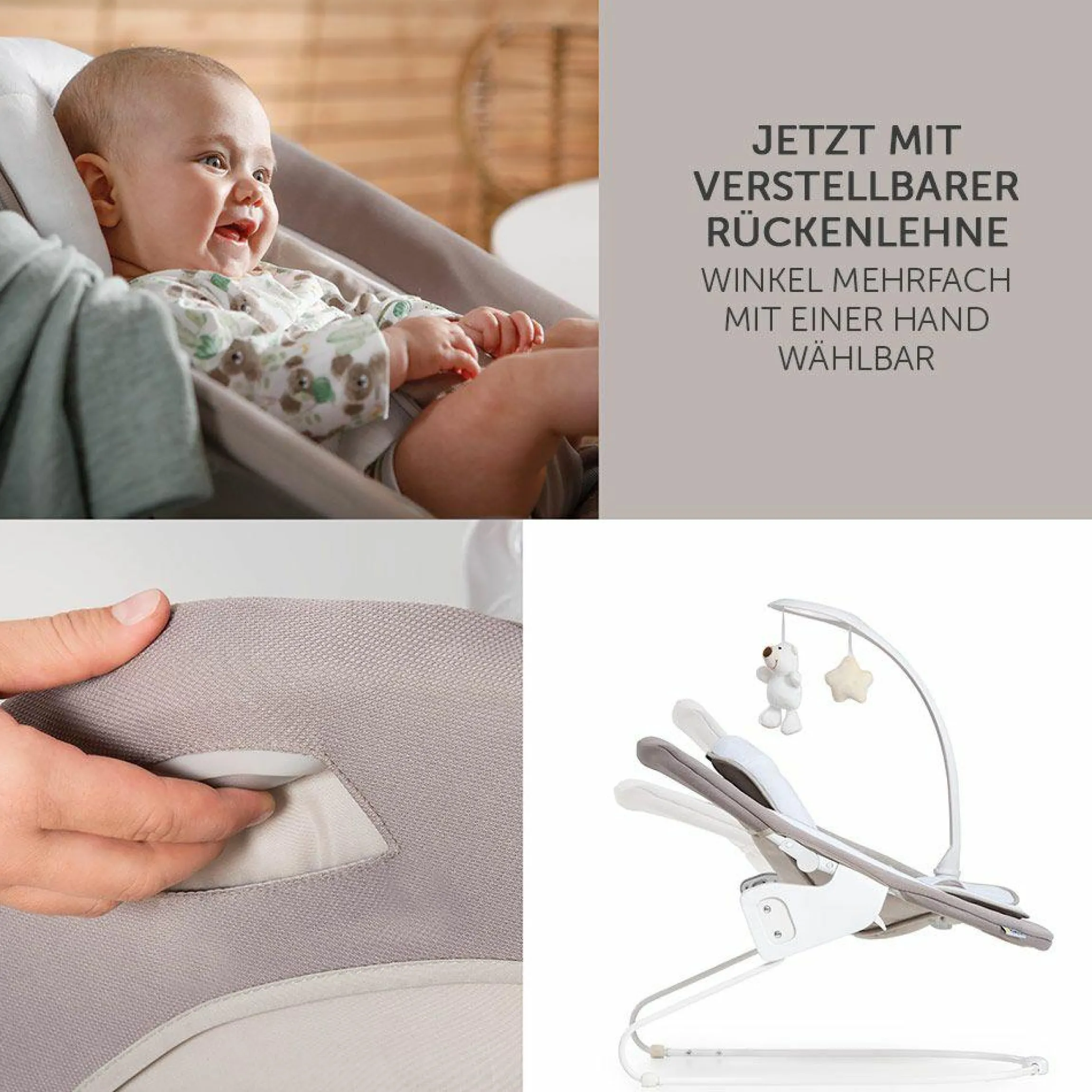 Alpha Move Natur Newborn Set - 5-tlg. Hochstuhl + Aufsatz & Wippe Deluxe, Essbrett, Sitzkissen - Sand