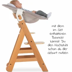 Alpha Move Natur Newborn Set - 5-tlg. Hochstuhl + Aufsatz & Wippe, Essbrett, Sitzkissen - Stretch Beige