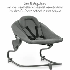 Alpha Move Natur 5-tlg. Newborn Set - Hochstuhl + 2in1 Neugeborenen-Aufsatz & Wippe + Essbrett + Hochstuhlauflage - Jersey Charcoal