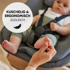 Alpha Move Natur 5-tlg. Newborn Set Hochstuhl + 2in1 Babyaufsatz & Wippe + Essbrett + Sitzkissen - Dark Grey Melange