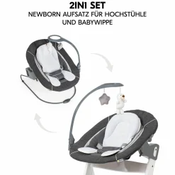 Alpha Plus Black 4-tlg. Newborn Set Deluxe - Hochstuhl + 2in1 Babyaufsatz & Wippe + Sitzkissen - Melange Grey