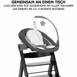 Alpha Plus Black 4-tlg. Newborn Set Deluxe - Hochstuhl + 2in1 Babyaufsatz & Wippe + Sitzkissen - Melange Grey
