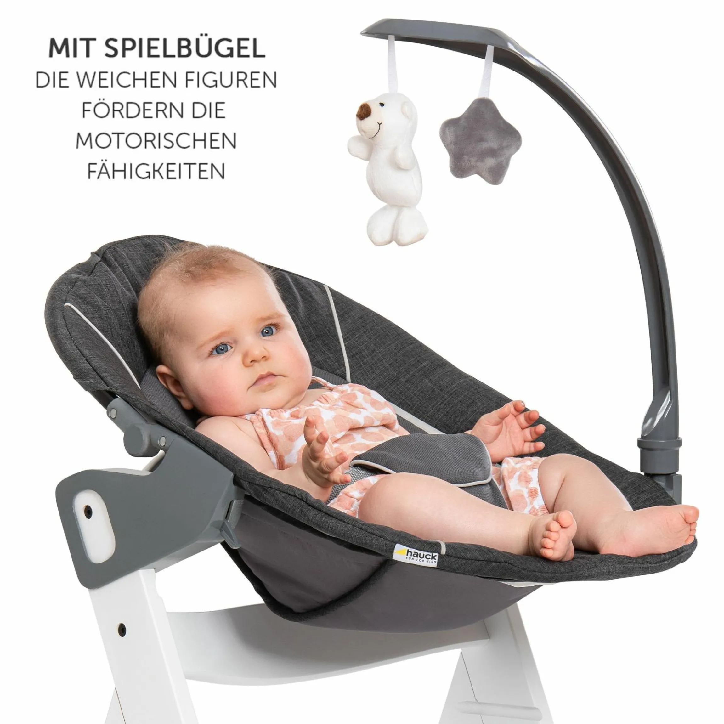 Alpha Plus Black 4-tlg. Newborn Set Deluxe - Hochstuhl + 2in1 Babyaufsatz & Wippe + Sitzkissen - Melange Grey