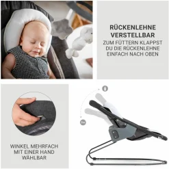 Alpha Plus Black 4-tlg. Newborn Set Deluxe - Hochstuhl + 2in1 Babyaufsatz & Wippe + Sitzkissen - Melange Grey