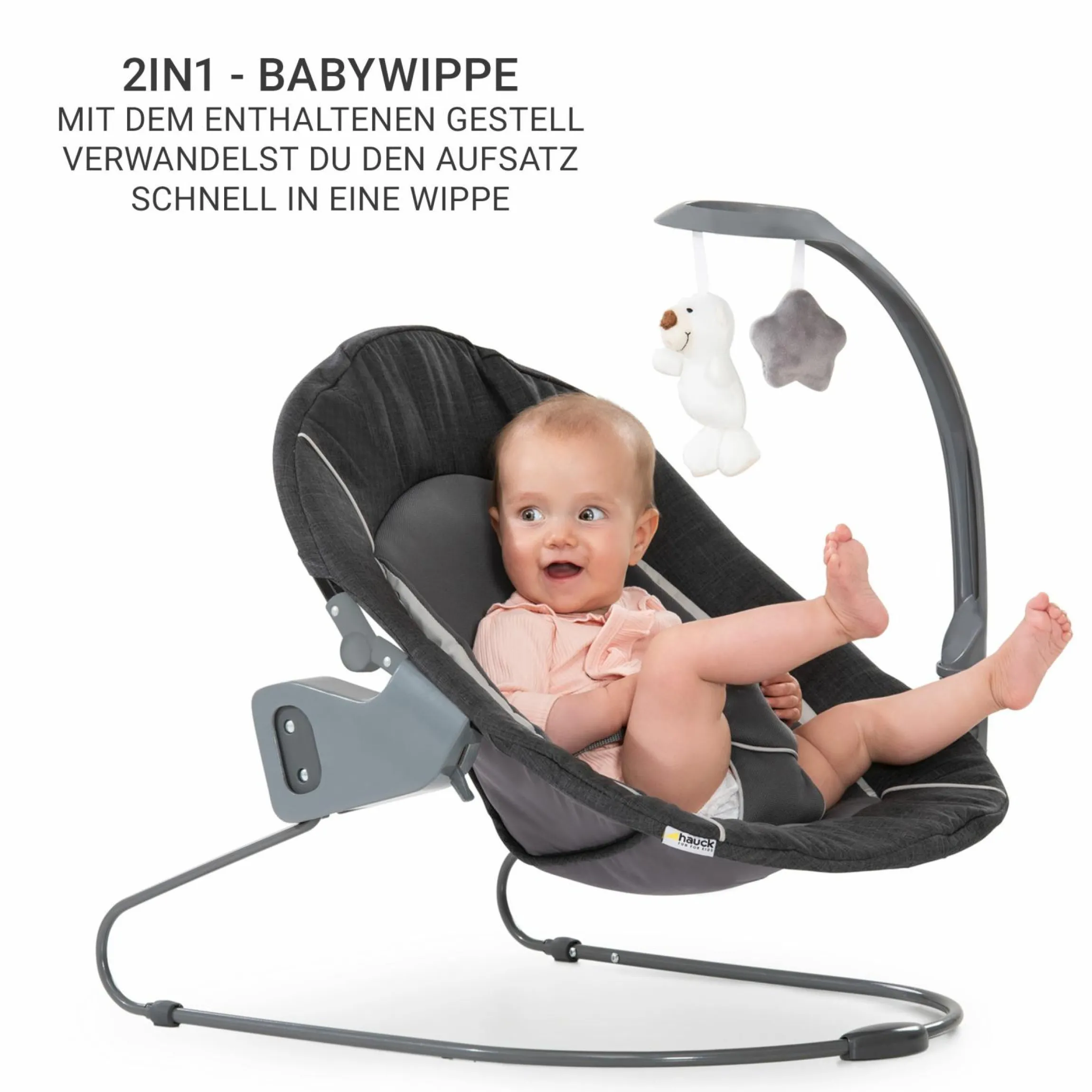 Alpha Plus Black 4-tlg. Newborn Set Deluxe - Hochstuhl + 2in1 Babyaufsatz & Wippe + Sitzkissen - Melange Grey