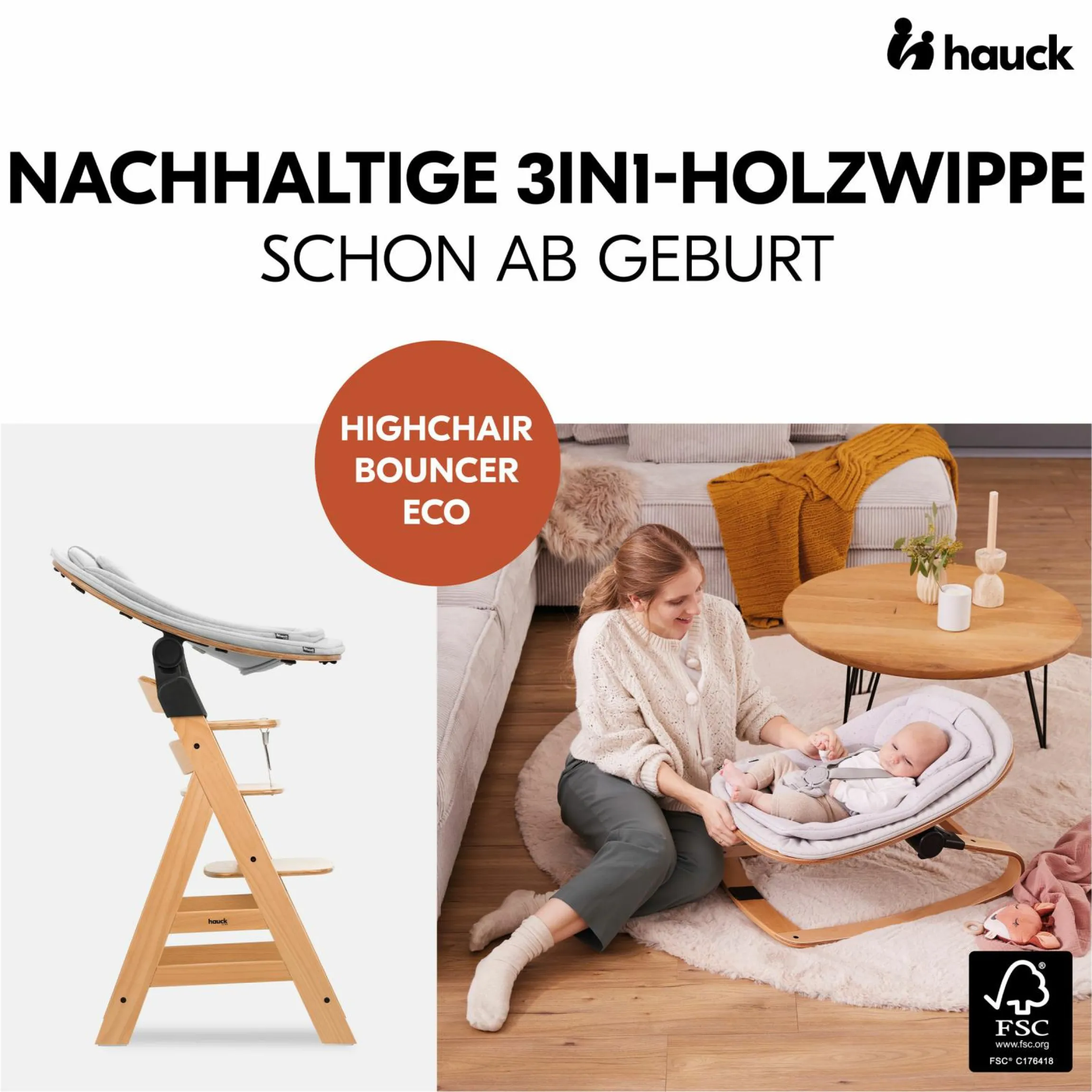 Alpha Plus Black 4-tlg. Newborn Set Eco - Hochstuhl + 2in1 Babyaufsatz & Wippe + Sitzkissen - Light Grey / Charcoal