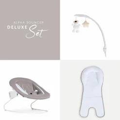 Alpha Plus Black 4-tlg. Newborn Set Deluxe - Hochstuhl + 2in1 Babyaufsatz & Wippe + Sitzkissen - Sand