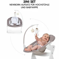 Alpha Plus Black 4-tlg. Newborn Set Deluxe - Hochstuhl + 2in1 Babyaufsatz & Wippe + Sitzkissen - Sand