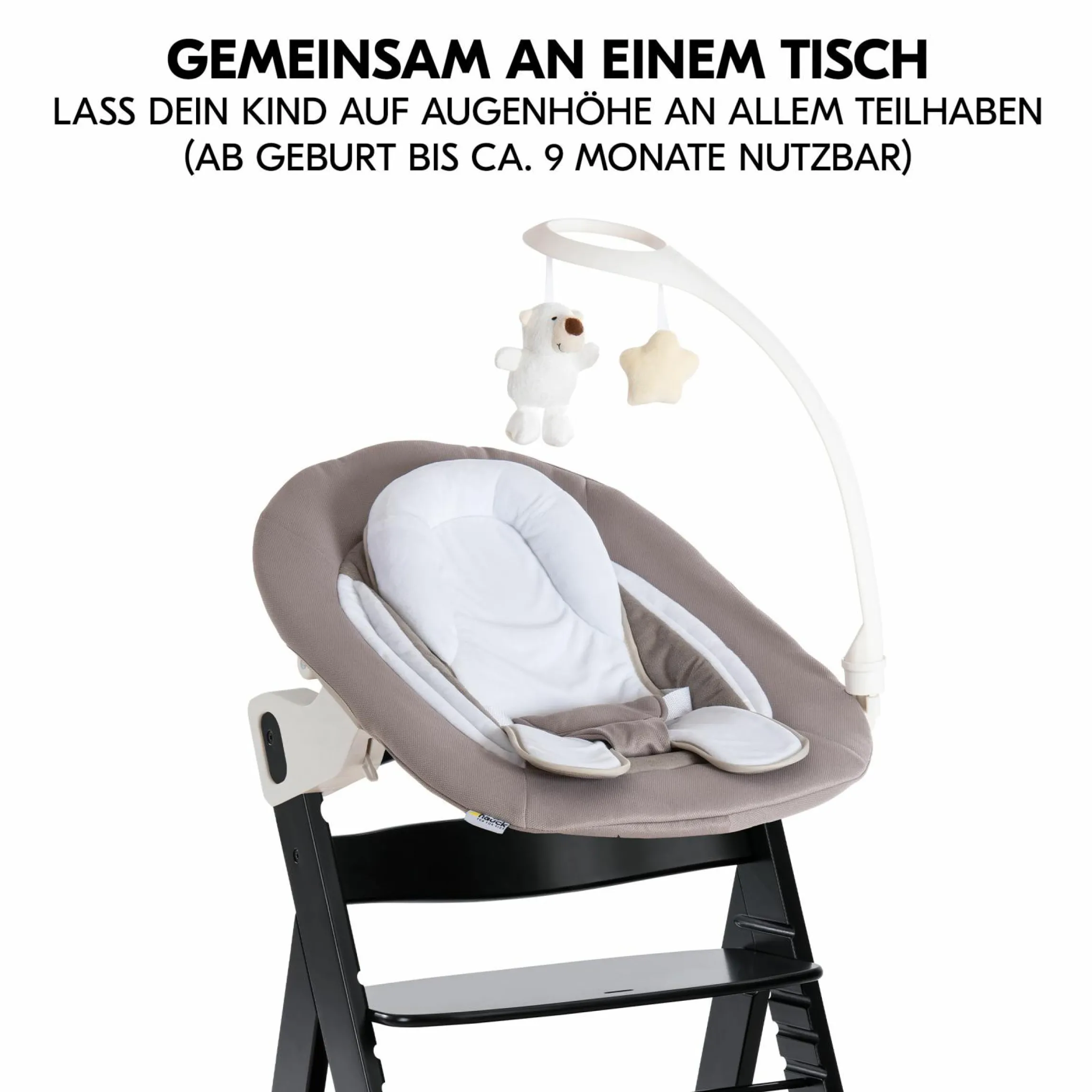 Alpha Plus Black 4-tlg. Newborn Set Deluxe - Hochstuhl + 2in1 Babyaufsatz & Wippe + Sitzkissen - Sand
