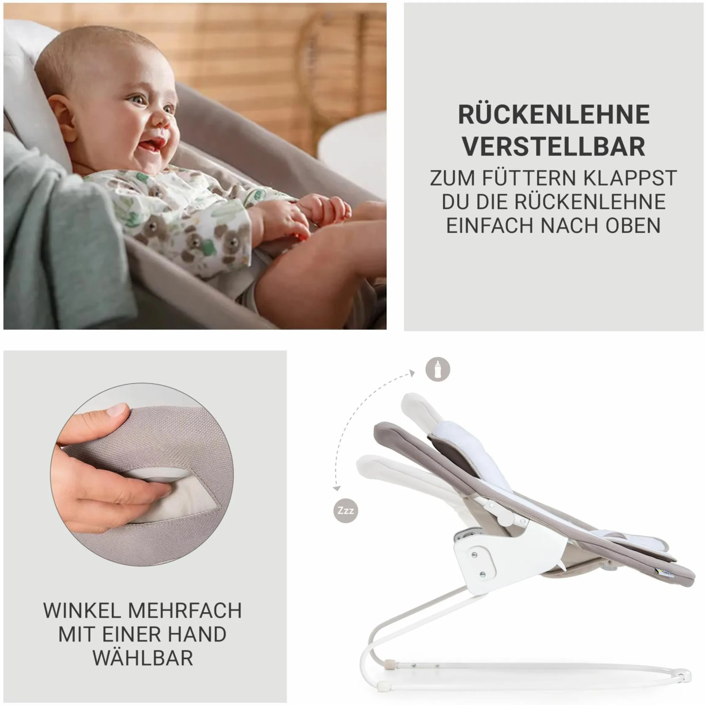 Alpha Plus Black 4-tlg. Newborn Set Deluxe - Hochstuhl + 2in1 Babyaufsatz & Wippe + Sitzkissen - Sand