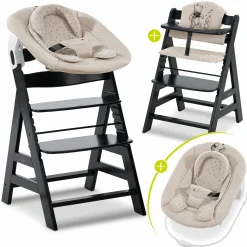 Alpha Plus Black 4-tlg. Newborn Set Disney - Hochstuhl + 2in1 Babyaufsatz & Wippe + Sitzkissen - Winnie Pooh