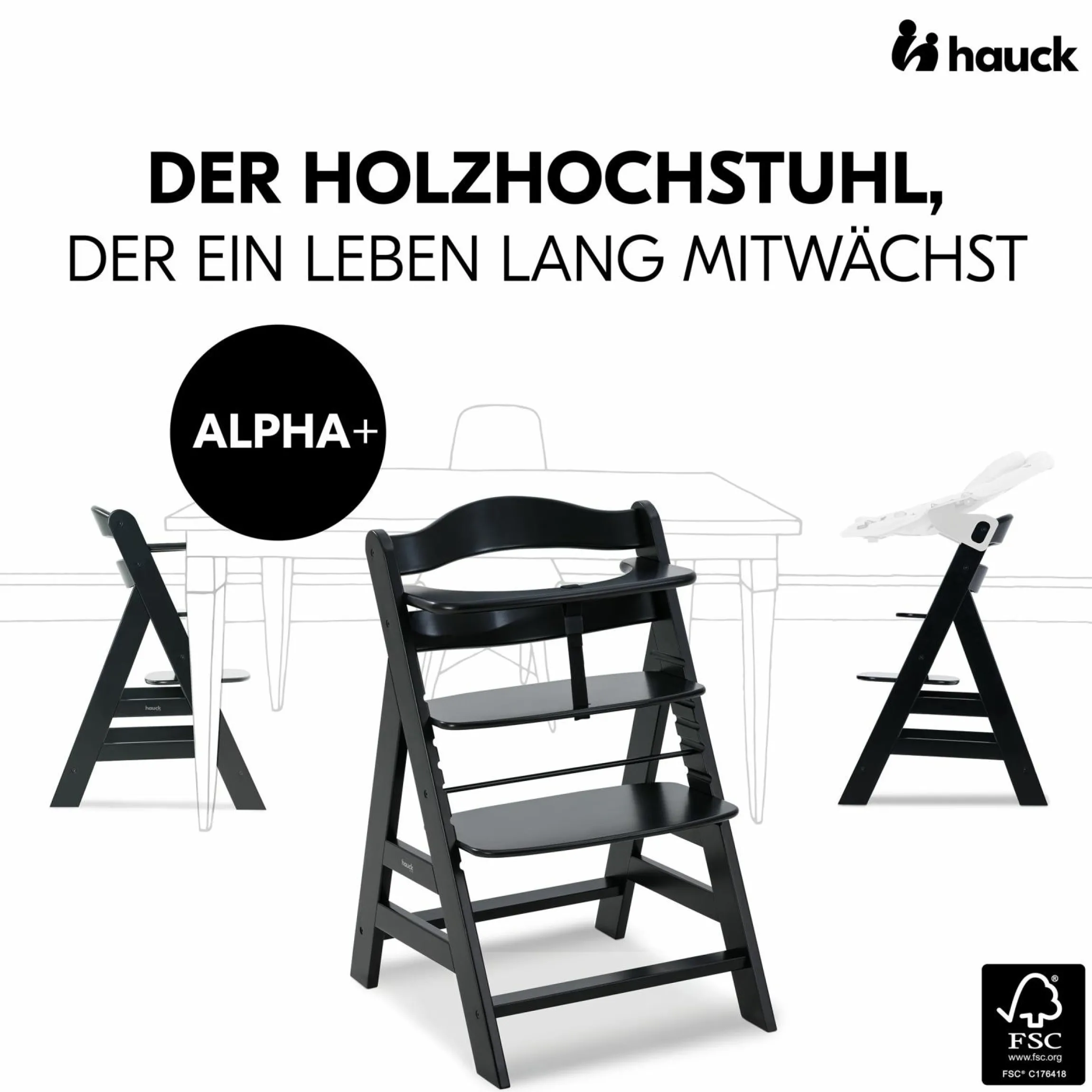 Alpha Plus Black 4-tlg. Newborn Set - Hochstuhl + 2in1 Babyaufsatz & Wippe + Sitzkissen - Stretch Beige
