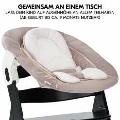 Alpha Plus Black 4-tlg. Newborn Set - Hochstuhl + 2in1 Babyaufsatz & Wippe + Sitzkissen - Stretch Beige