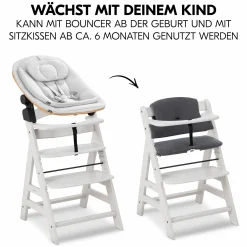 Alpha Plus Creme 4-tlg. Newborn Set Eco - Hochstuhl + 2in1 Babyaufsatz & Wippe + Sitzkissen - Light Grey / Charcoal