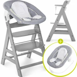 Alpha Plus Grey Newborn Set - 3-tlg. Hochstuhl + Neugeboreneneinsatz & Wippe Stretch Grey