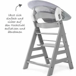 Alpha Plus Grey Newborn Set - 3-tlg. Hochstuhl + Neugeboreneneinsatz & Wippe Stretch Grey
