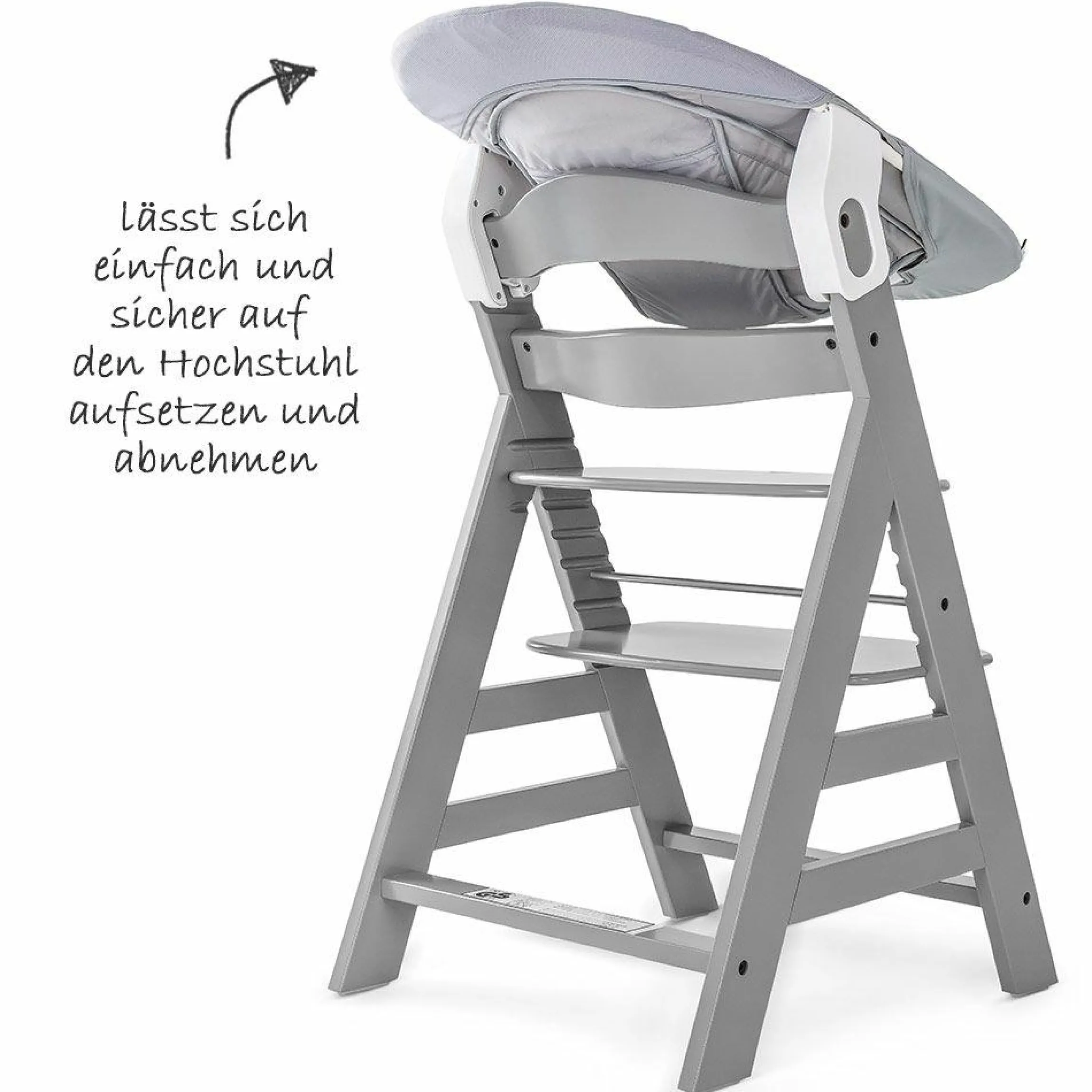Alpha Plus Grey Newborn Set - 3-tlg. Hochstuhl + Neugeboreneneinsatz & Wippe Stretch Grey