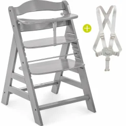 Alpha Plus Grey Newborn Set - 4-tlg. Hochstuhl + Neugeborenenaufsatz & Wippe Stretch Grey + Sitzkissen