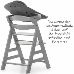 Alpha Plus Grey 4-tlg. Newborn Set - Hochstuhl + 2in1 Neugeborenen-Aufsatz & Wippe + Hochstuhlauflage - Jersey Charcoal