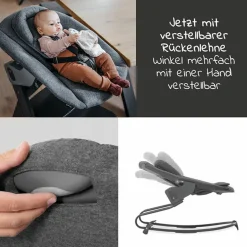 Alpha Plus Grey XXL Newborn Set - Hochstuhl + 2in1 Aufsatz Bouncer & Wippe + Alpha Tray Essbrett + Sitzverkleinerer + Hochstuhlauflage - Jersey Charcoal