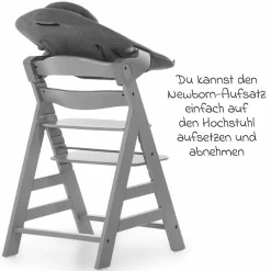 Alpha Plus Grey XXL Newborn Set - Hochstuhl + 2in1 Aufsatz Bouncer & Wippe + Alpha Tray Essbrett + Sitzverkleinerer + Hochstuhlauflage - Jersey Charcoal