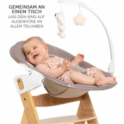 Alpha Plus Natur Newborn Set Deluxe - 4-tlg. Hochstuhl + 2in1 Neugeboreneneinsatz (verstellbar) + Sitzpolster